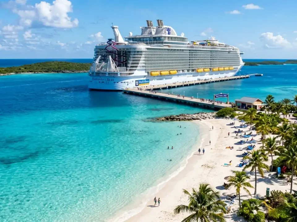 White-sand beach and turquoise water in The Bahamas